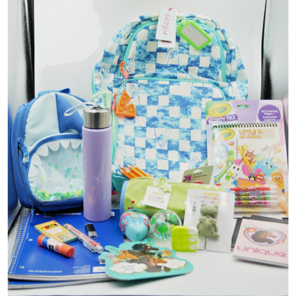 Cat & Jack Shark Backpack + Shark Lunchbox Back-to-School Supply Kit Bundle